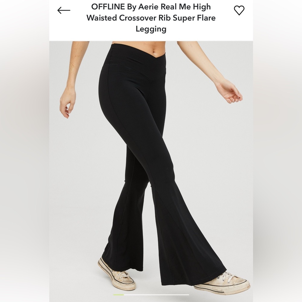 OFFLINE by Aerie Real Me High Waisted Crossover Rib Black Super Flare Leggings